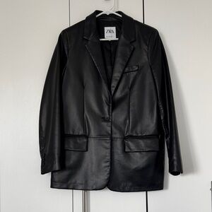 Zara Black Faux Leather Blazer
